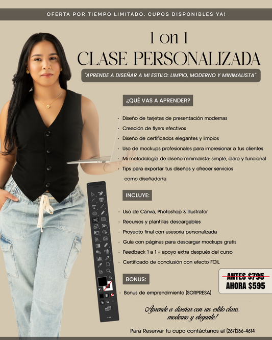 1 on 1 Clase personalizada de diseno